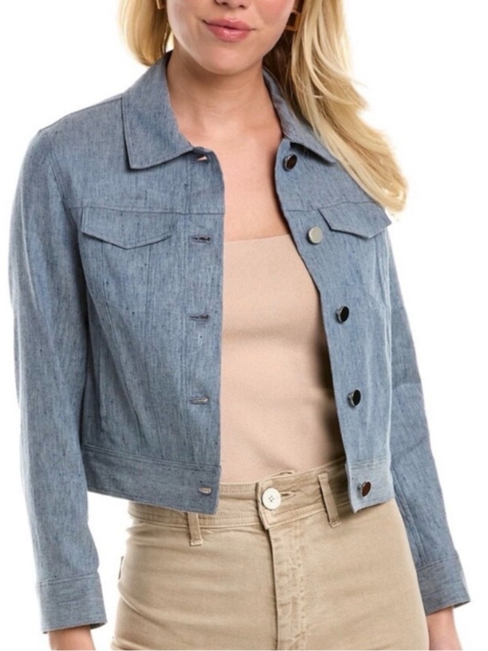 Theory Chambray Linen Cotton Cropped Jacket
